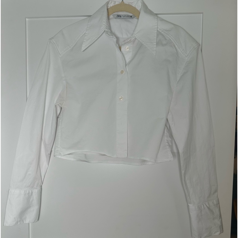 White cropped button down